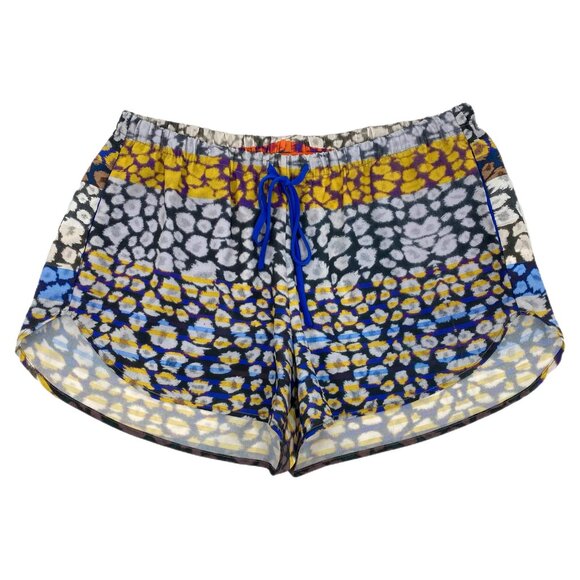 Clover Canyon Blue Yellow Abstract Print Silk Shorts | Size S - Picture 1 of 8